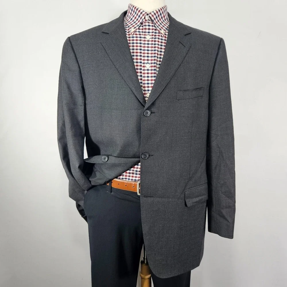 Land's End Men's Sport Coat Blazer Three Button Gray Birds Eye Wool Size 46R